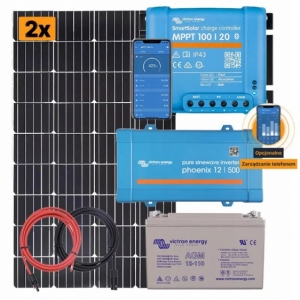 Zestaw solarny 370W z regulatorem MPPT. Akumulator 110Ah. Przetwornica napięcia 230V/400W