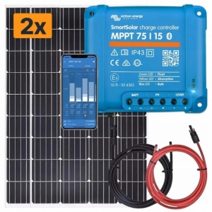 Zestaw do kampera panel sztywny 2x 150W, regulator ładowania 15A SmartSolar